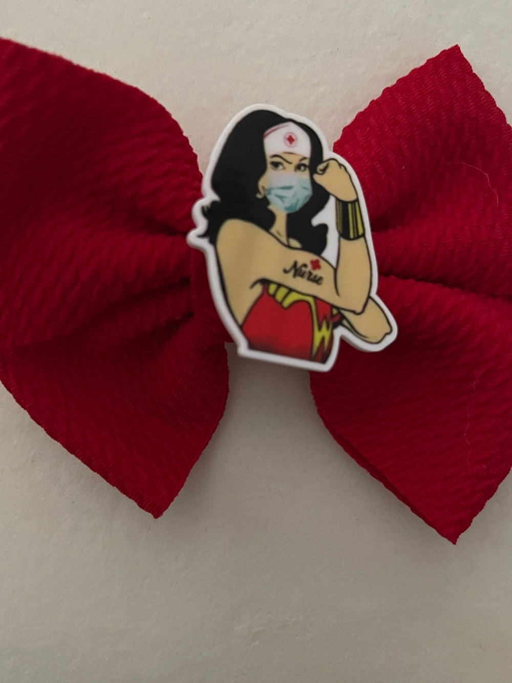 Red Bow Hair Clip with Nurse Wonder Hero Center